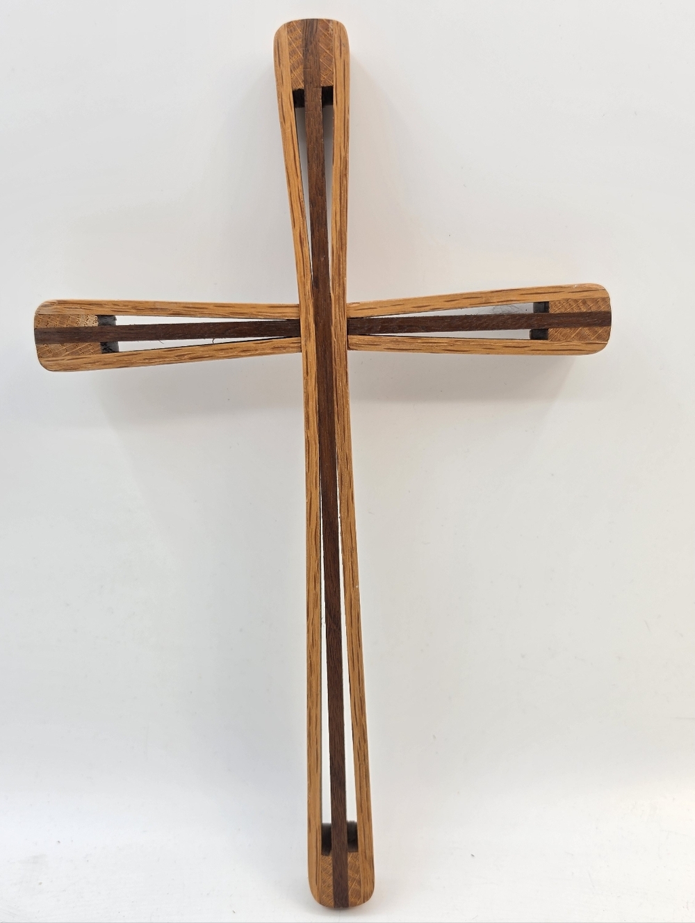 handcrafted layered wooden cross two tone religious spiritual